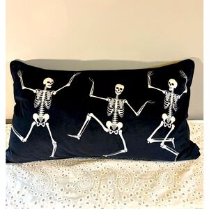 White Skeletons on Black Halloween Pillow 24in